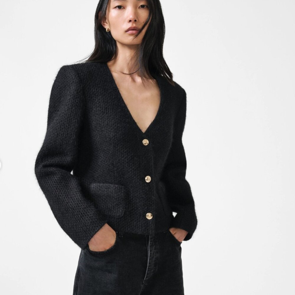 NWOT Anine Bing Anitta Modern Lady Jacket in Black Tweed - Size Medium